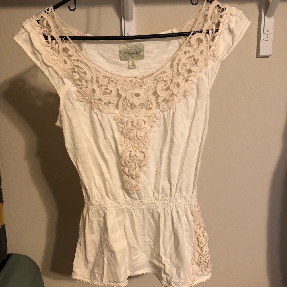 Anthro Deletta Embroidered Peplum Top